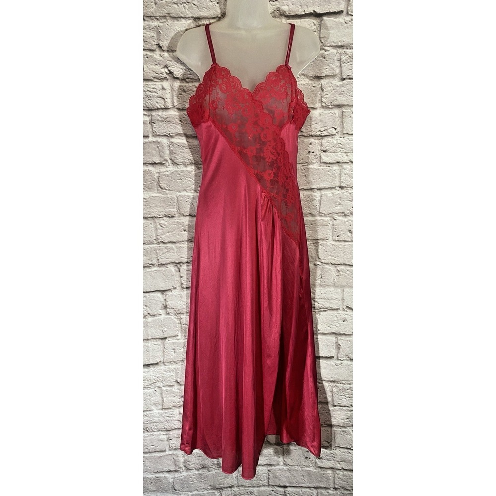 Vintage Pink Satin Lace Coquette Feminine Nightgown Slip Dress Medium Union Made
